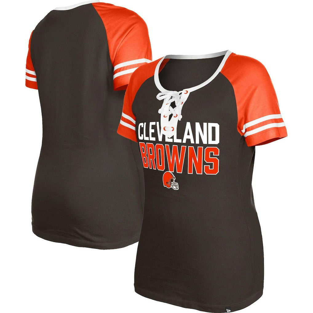 Cleveland Browns New Era Women's Raglan Lace-Up T-Shirt - Brown for sale