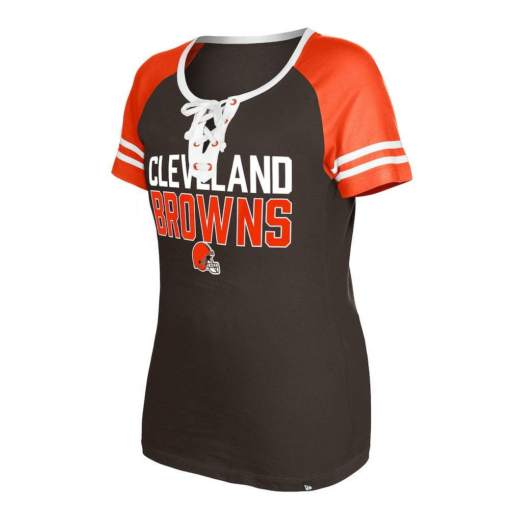 Cleveland Browns New Era Women's Raglan Lace-Up T-Shirt - Brown for sale