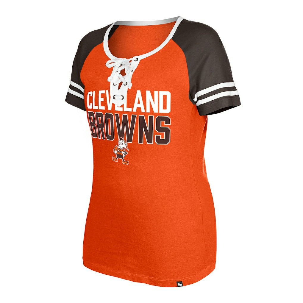 Cleveland Browns New Era Women's Throwback Raglan Lace-Up T-Shirt - Orange online