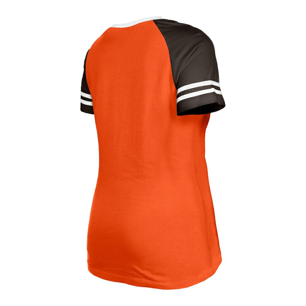 Cleveland Browns New Era Women's Throwback Raglan Lace-Up T-Shirt - Orange online