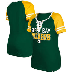 Green Bay Packers New Era Women's Raglan Lace-Up T-Shirt - Green discount