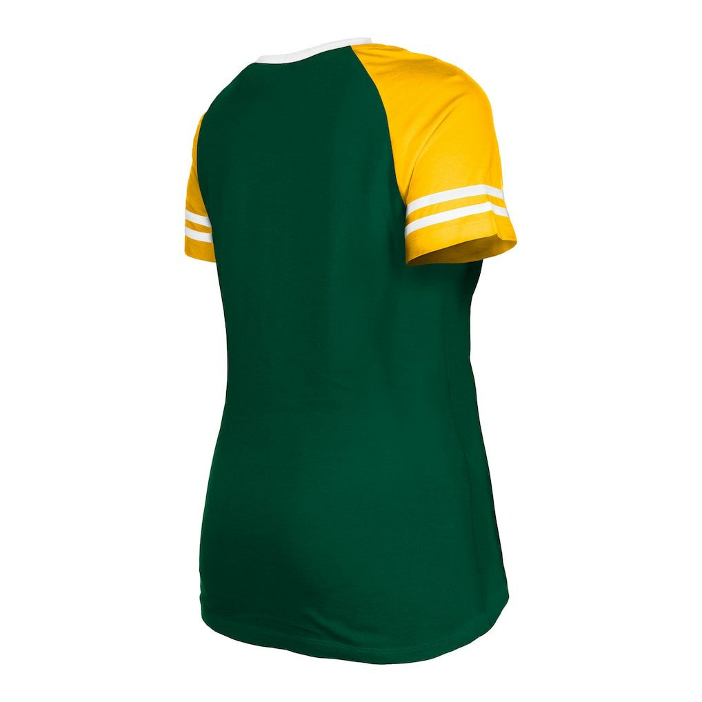 Green Bay Packers New Era Women's Raglan Lace-Up T-Shirt - Green discount