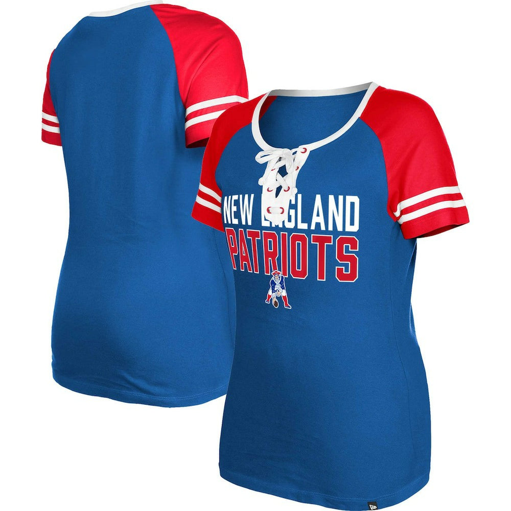 New England Patriots New Era Women's Throwback Raglan Lace-Up T-Shirt - Royal outlet