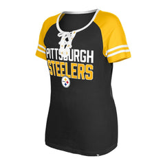Pittsburgh Steelers New Era Women's Raglan Lace-Up T-Shirt - Black on sale
