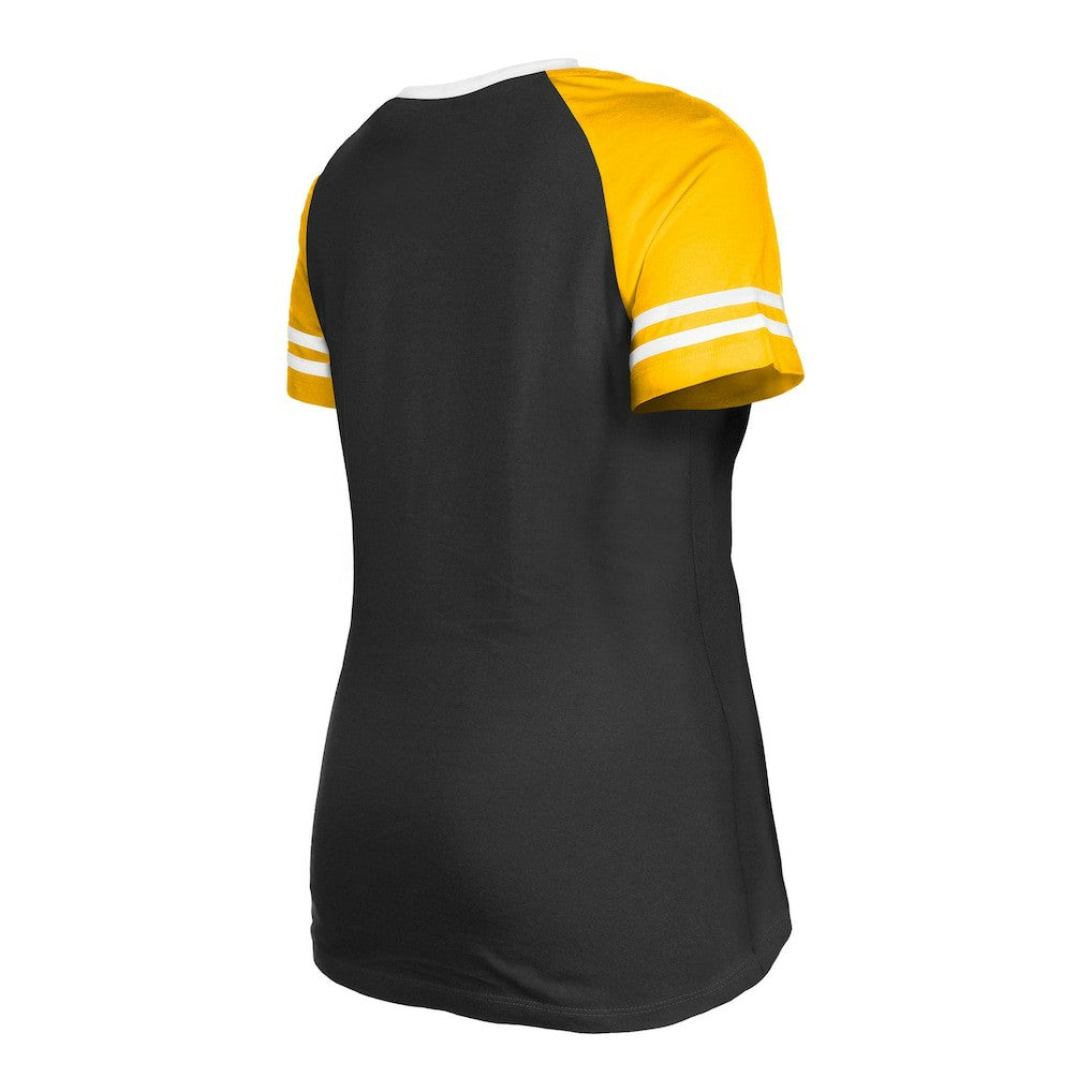 Pittsburgh Steelers New Era Women's Raglan Lace-Up T-Shirt - Black on sale