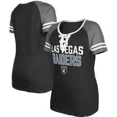 Las Vegas Raiders New Era Women's Raglan Lace-Up T-Shirt - Black on sale
