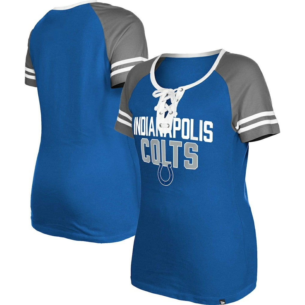 Indianapolis Colts New Era Women's Raglan Lace-Up T-Shirt - Royal sale