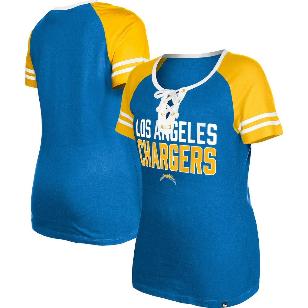 Los Angeles Chargers New Era Women's Raglan Lace-Up T-Shirt - Powder Blue cheap