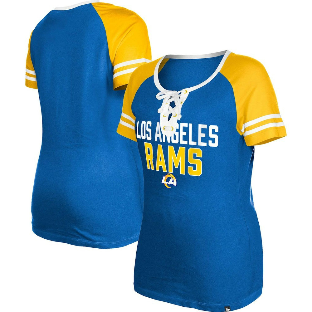 Los Angeles Rams New Era Women's Raglan Lace-Up T-Shirt - Royal outlet