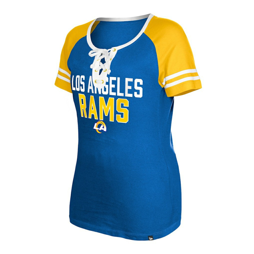 Los Angeles Rams New Era Women's Raglan Lace-Up T-Shirt - Royal outlet
