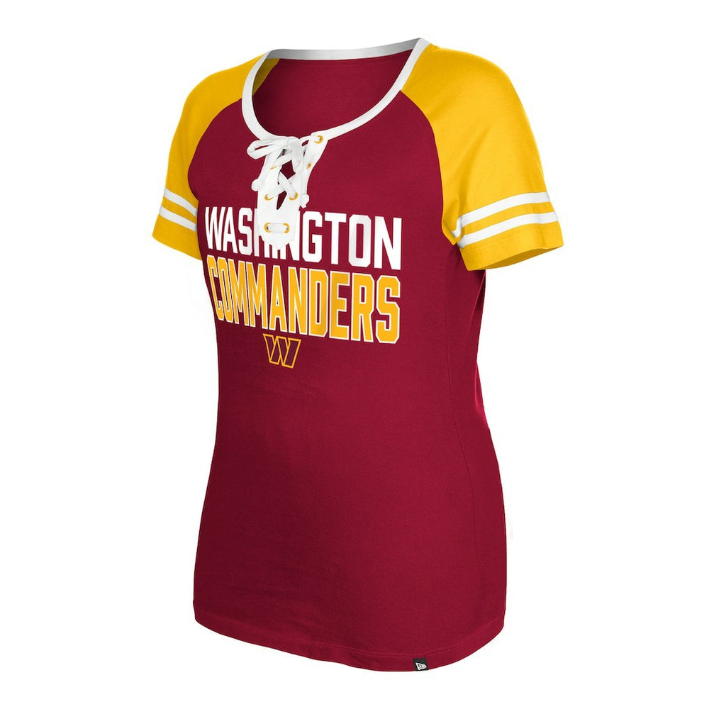 Washington Commanders New Era Women's Raglan Lace-Up T-Shirt - Burgundy outlet