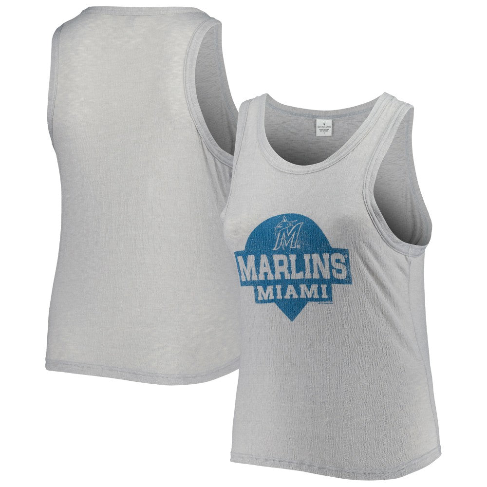 Miami Marlins Soft as a Grape Women's Plus Size High Neck Tri-Blend Tank Top - Gray