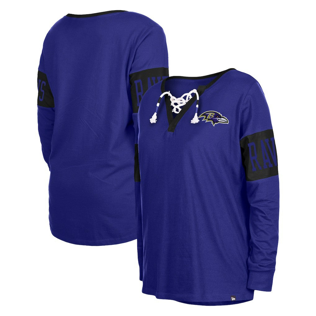 Baltimore Ravens New Era Women's Lace-Up Notch Neck Long Sleeve T-Shirt - Black cheap