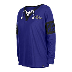 Baltimore Ravens New Era Women's Lace-Up Notch Neck Long Sleeve T-Shirt - Black cheap