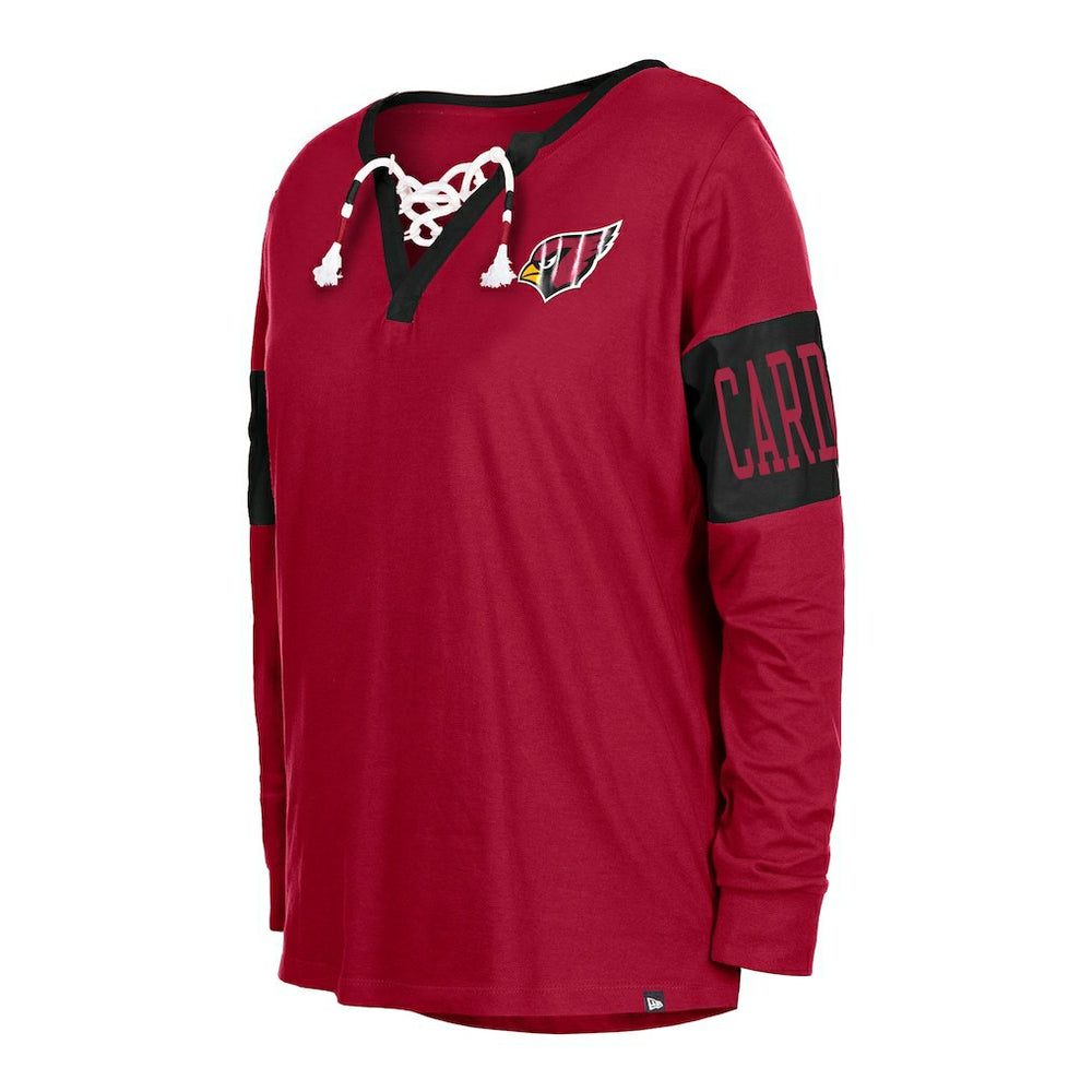 Arizona Cardinals New Era Women's Lace-Up Notch Neck Long Sleeve T-Shirt - Cardinal sale