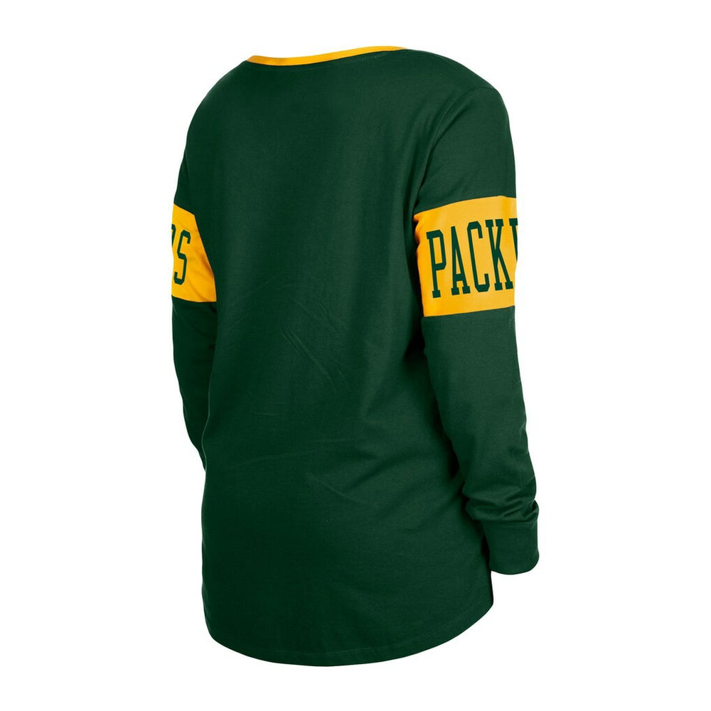 Green Bay Packers New Era Women's Lace-Up Notch Neck Long Sleeve T-Shirt - Green for sale