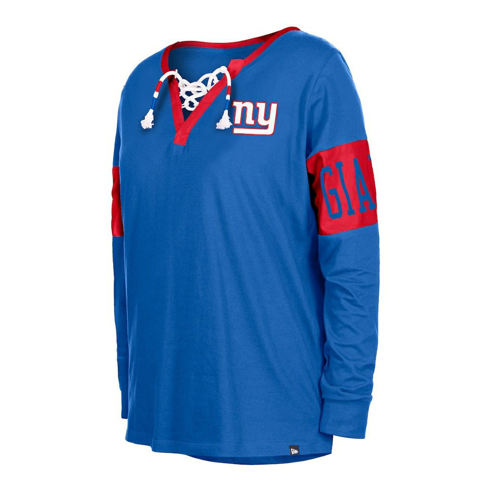 New York Giants New Era Women's Lace-Up Notch Neck Long Sleeve T-Shirt - Royal sale