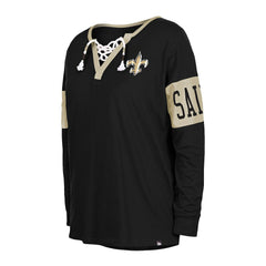 New Orleans Saints New Era Women's Lace-Up Notch Neck Long Sleeve T-Shirt - Black on sale