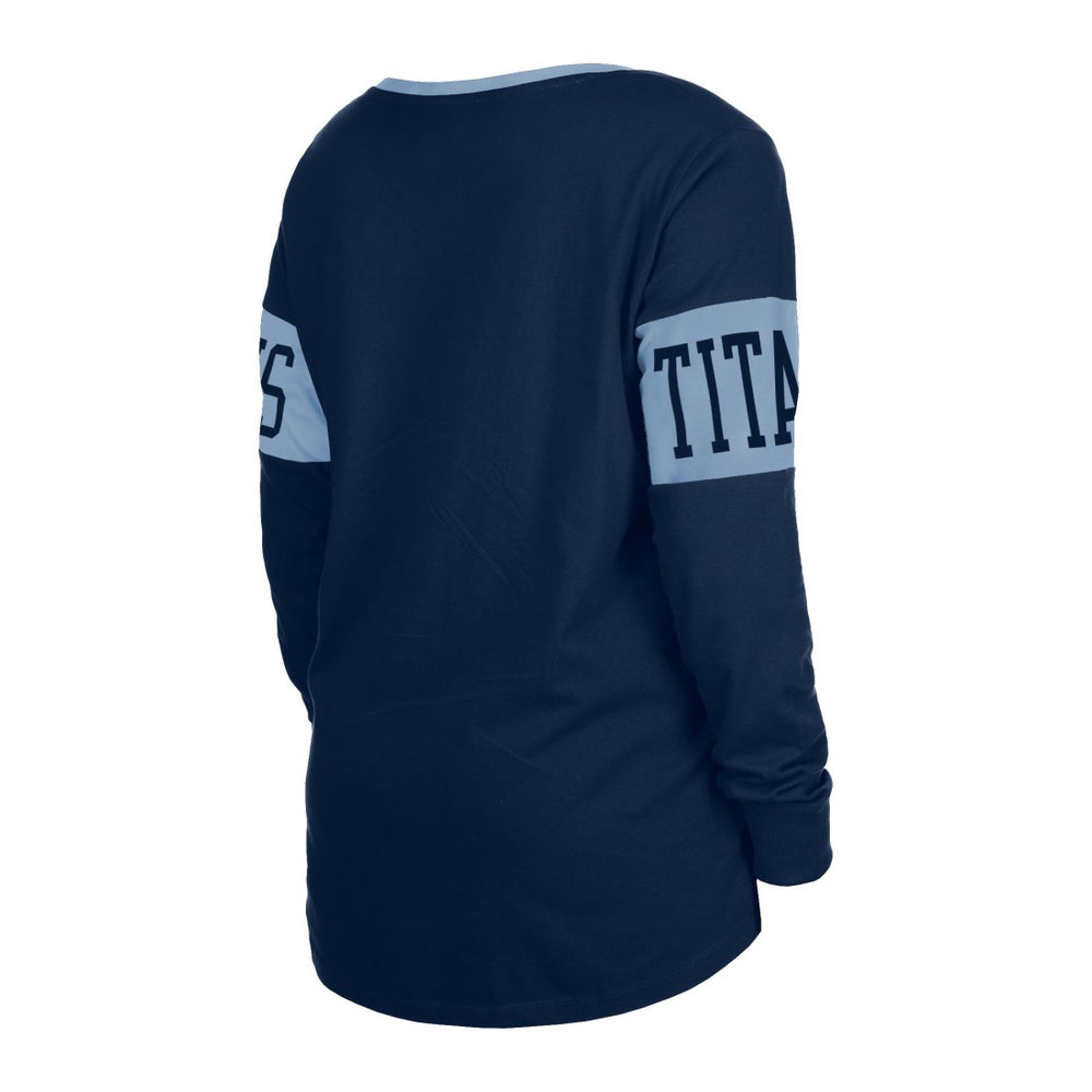 Tennessee Titans New Era Women's Lace-Up Notch Neck Long Sleeve T-Shirt - Navy cheap