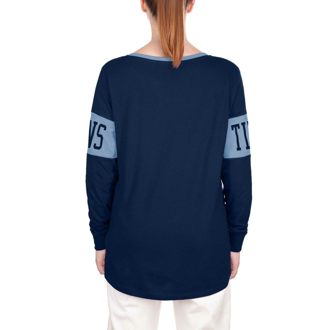 Tennessee Titans New Era Women's Lace-Up Notch Neck Long Sleeve T-Shirt - Navy cheap