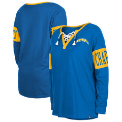 Los Angeles Chargers New Era Women's Lace-Up Notch Neck Long Sleeve T-Shirt - Royal discount