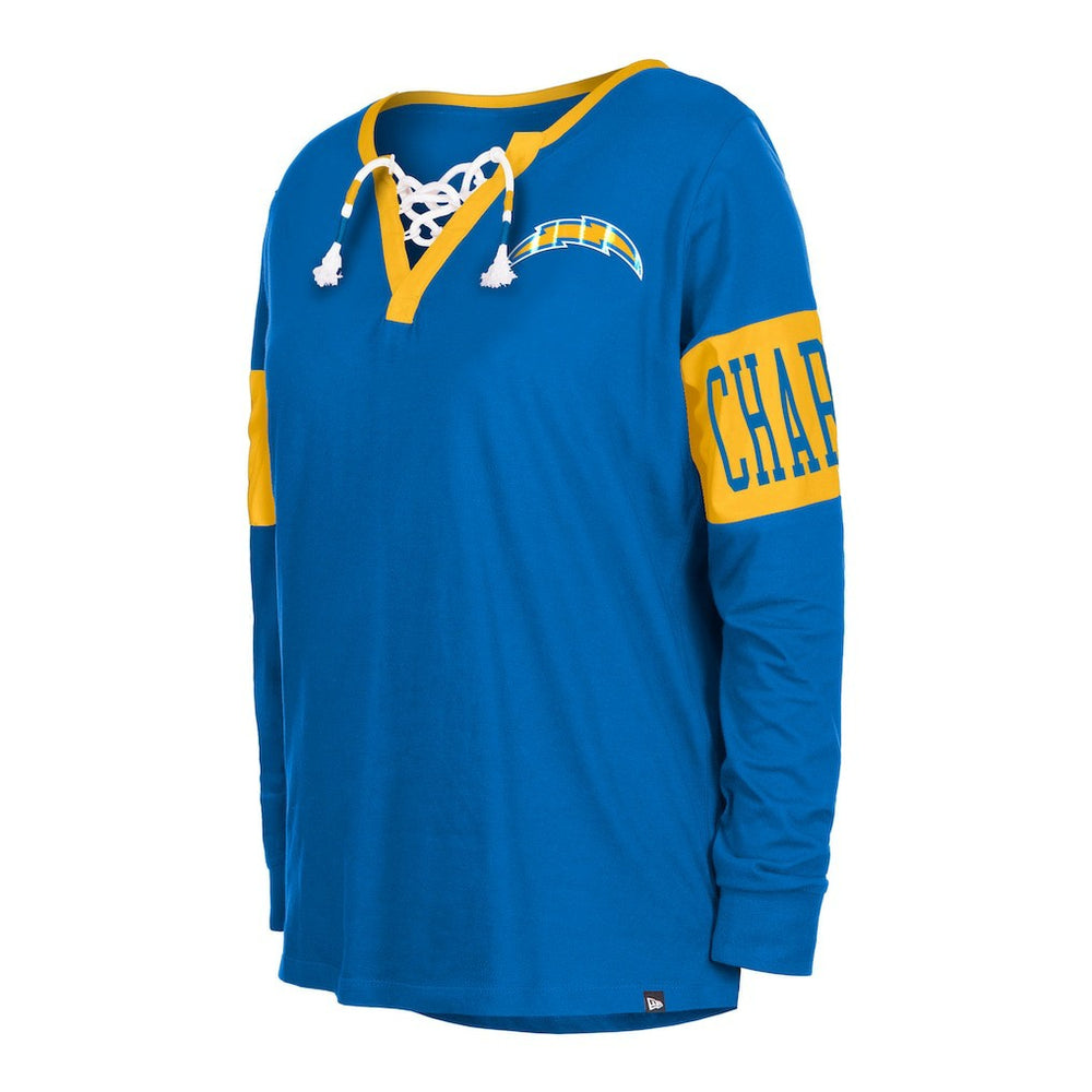 Los Angeles Chargers New Era Women's Lace-Up Notch Neck Long Sleeve T-Shirt - Royal discount