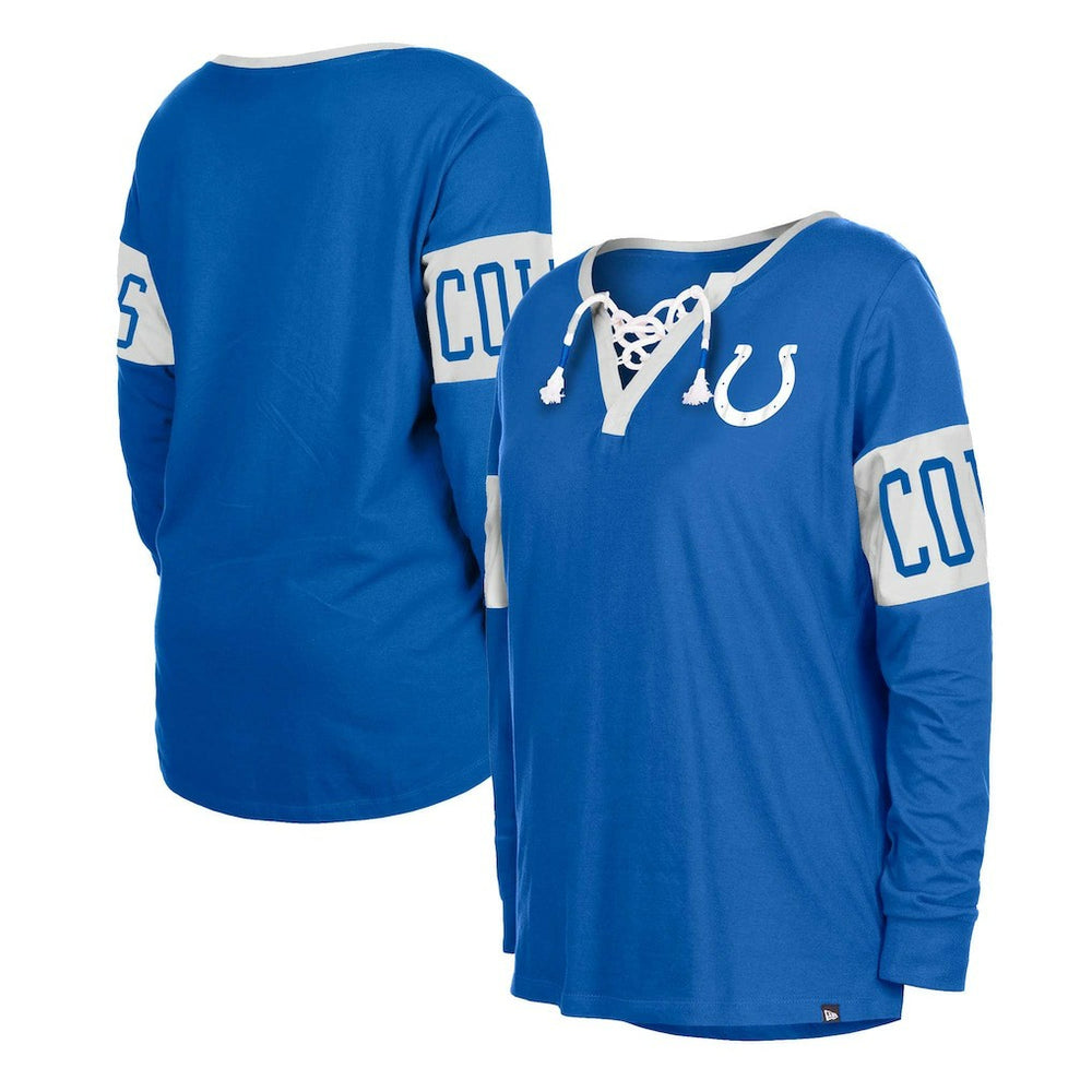 Indianapolis Colts New Era Women's Lace-Up Notch Neck Long Sleeve T-Shirt - Blue online