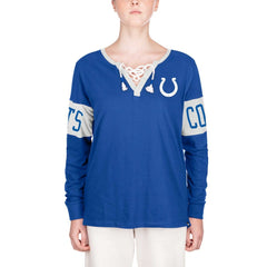 Indianapolis Colts New Era Women's Lace-Up Notch Neck Long Sleeve T-Shirt - Blue online