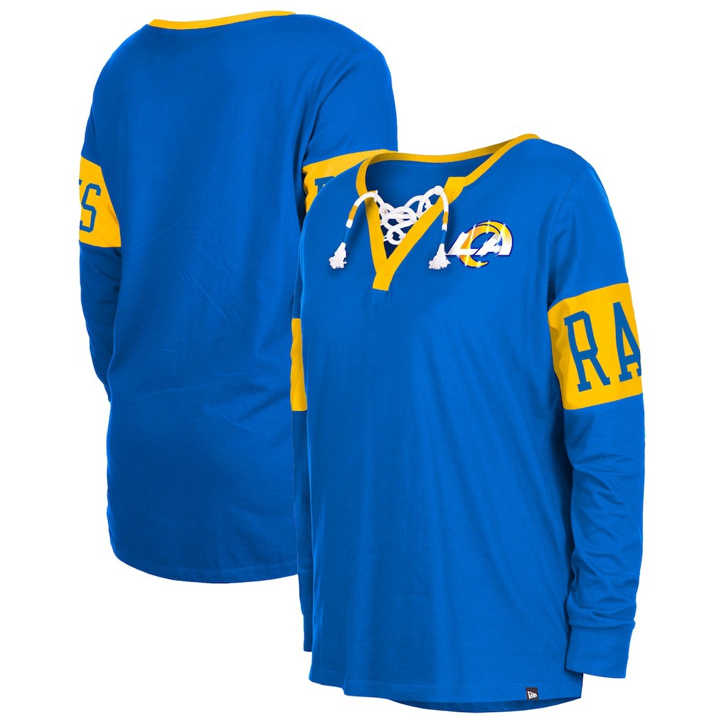 Los Angeles Rams New Era Women's Lace-Up Notch Neck Long Sleeve T-Shirt - Royal online