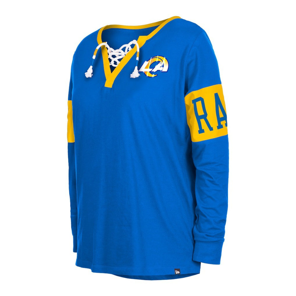 Los Angeles Rams New Era Women's Lace-Up Notch Neck Long Sleeve T-Shirt - Royal online
