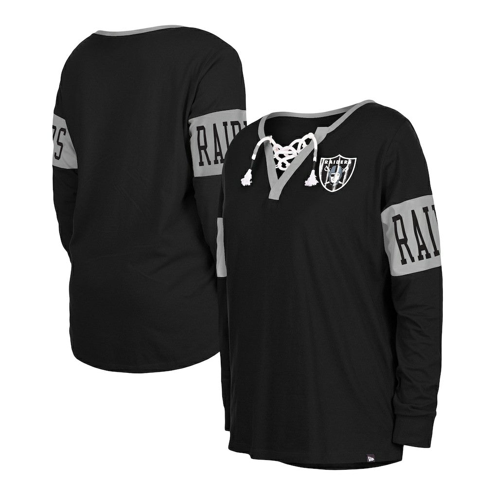 Las Vegas Raiders New Era Women's Lace-Up Notch Neck Long Sleeve T-Shirt - Black cheap