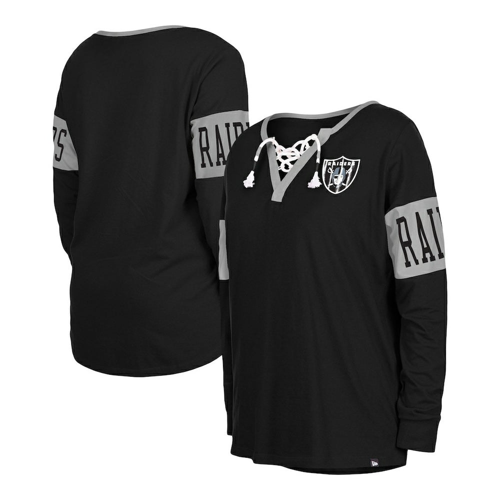 Las Vegas Raiders New Era Women's Lace-Up Notch Neck Long Sleeve T-Shirt - Black cheap
