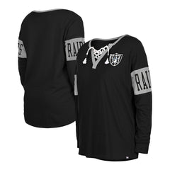 Las Vegas Raiders New Era Women's Lace-Up Notch Neck Long Sleeve T-Shirt - Black cheap