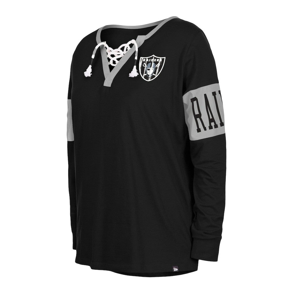 Las Vegas Raiders New Era Women's Lace-Up Notch Neck Long Sleeve T-Shirt - Black cheap