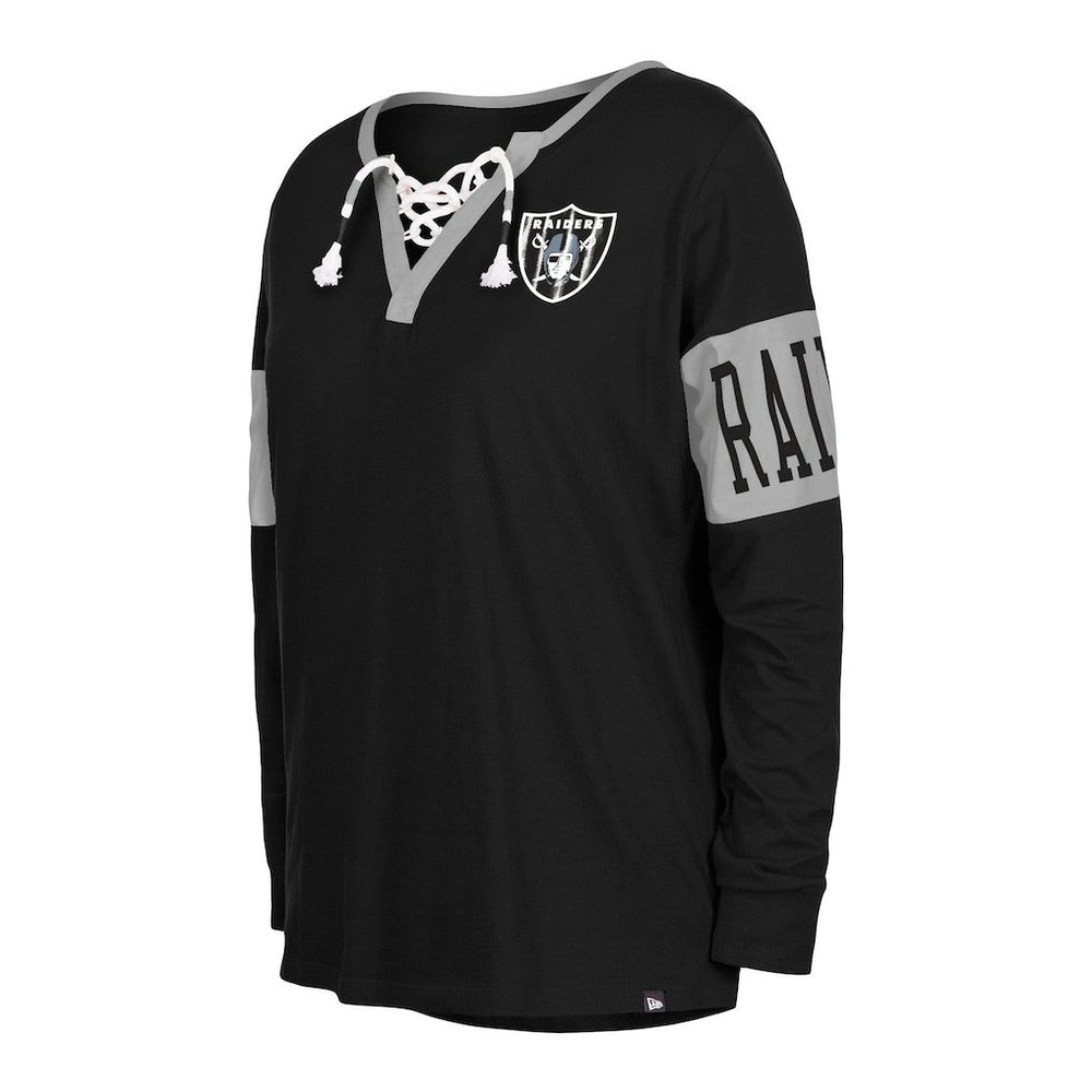 Las Vegas Raiders New Era Women's Lace-Up Notch Neck Long Sleeve T-Shirt - Black cheap