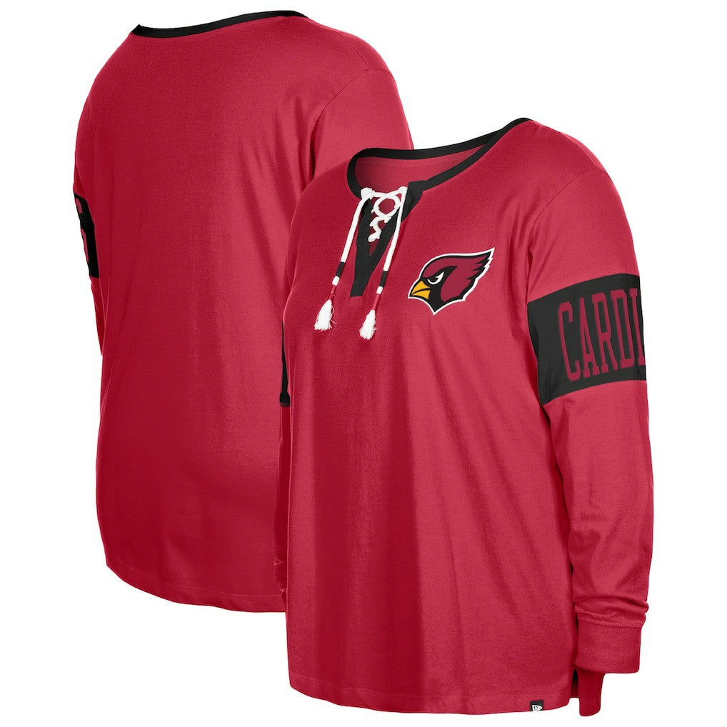 Arizona Cardinals New Era Women's Plus Size Lace-Up Notch Neck Long Sleeve T-Shirt - Cardinal discount