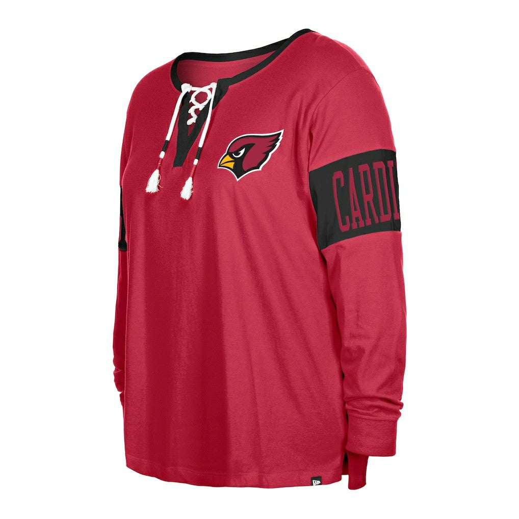 Arizona Cardinals New Era Women's Plus Size Lace-Up Notch Neck Long Sleeve T-Shirt - Cardinal discount