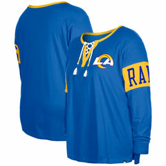 Los Angeles Rams New Era Women's Plus Size Lace-Up Notch Neck Long Sleeve T-Shirt - Royal discount