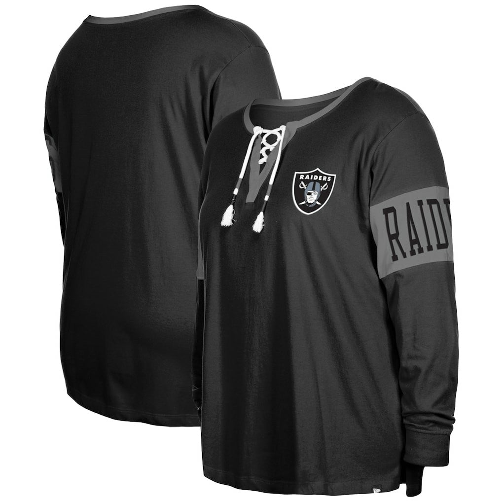 Las Vegas Raiders New Era Women's Plus Size Lace-Up Notch Neck Long Sleeve T-Shirt - Black on sale