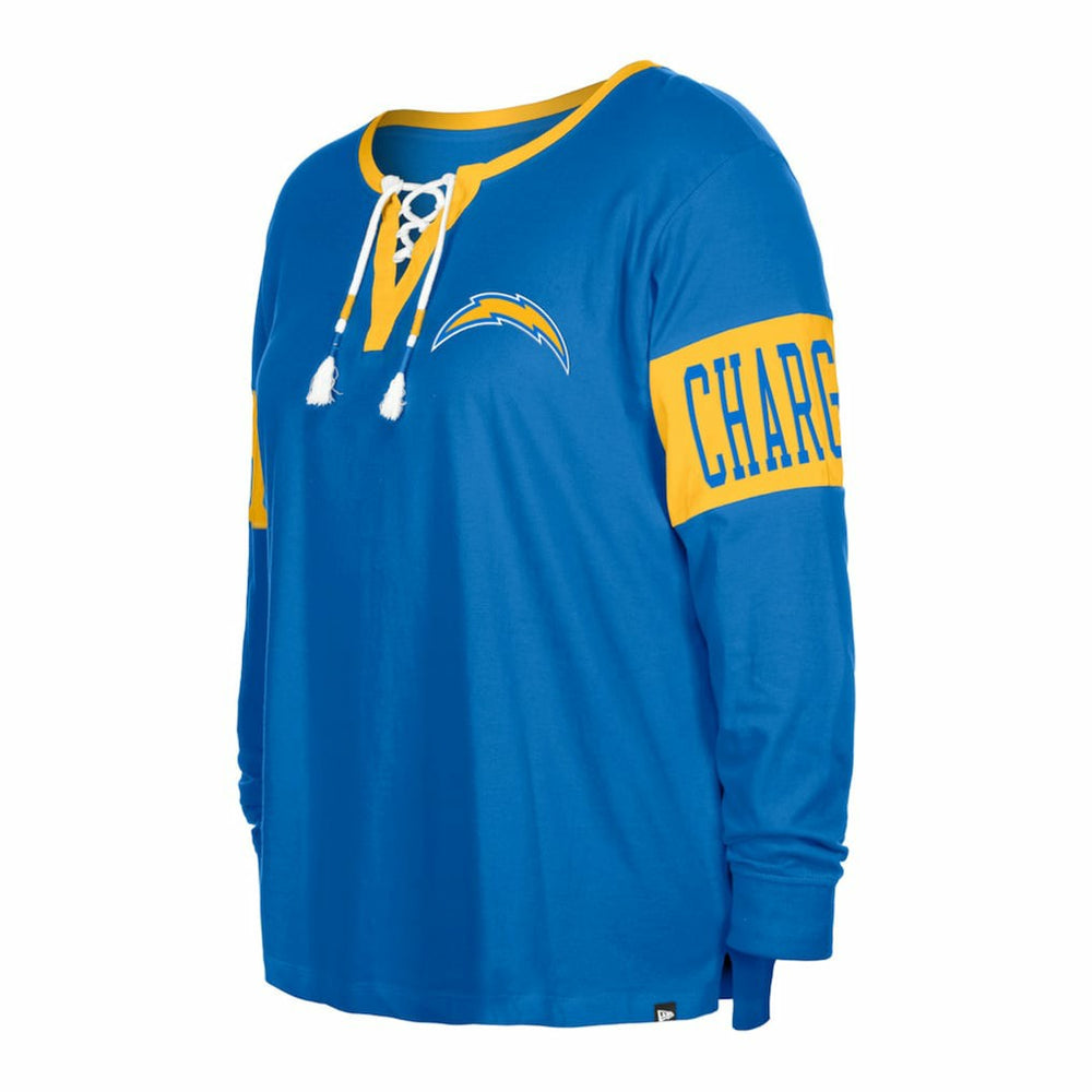 Los Angeles Chargers New Era Women's Plus Size Lace-Up Notch Neck Long Sleeve T-Shirt - Powder Blue on sale