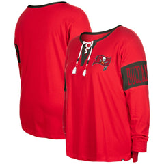 Tampa Bay Buccaneers New Era Women's Plus Size Lace-Up Notch Neck Long Sleeve T-Shirt - Red on sale
