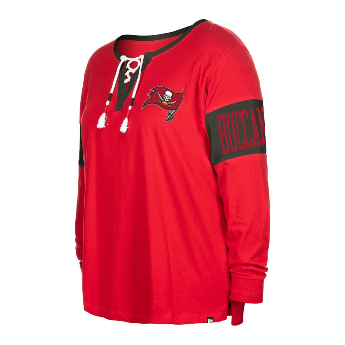 Tampa Bay Buccaneers New Era Women's Plus Size Lace-Up Notch Neck Long Sleeve T-Shirt - Red on sale