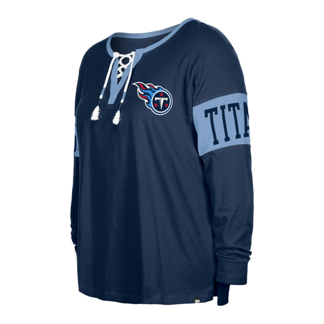 Tennessee Titans New Era Women's Plus Size Lace-Up Notch Neck Long Sleeve T-Shirt - Navy sale