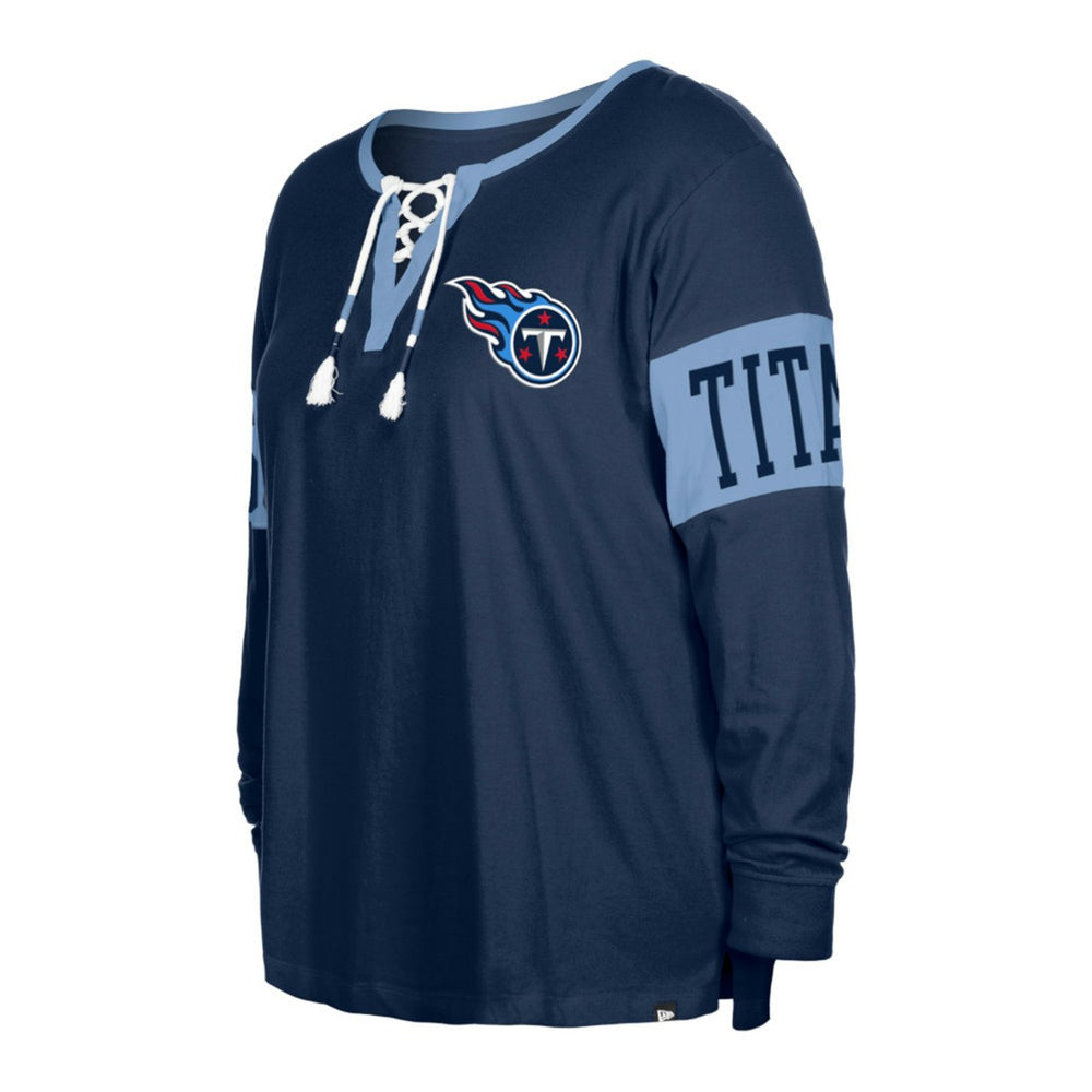 Tennessee Titans New Era Women's Plus Size Lace-Up Notch Neck Long Sleeve T-Shirt - Navy sale