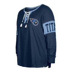 Tennessee Titans New Era Women's Plus Size Lace-Up Notch Neck Long Sleeve T-Shirt - Navy sale