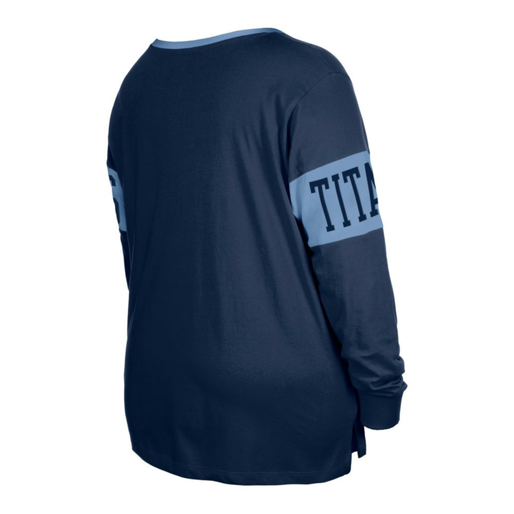 Tennessee Titans New Era Women's Plus Size Lace-Up Notch Neck Long Sleeve T-Shirt - Navy sale
