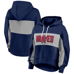 Atlanta Braves Women's Filled Stat Sheet Pullover Hoodie - Navy