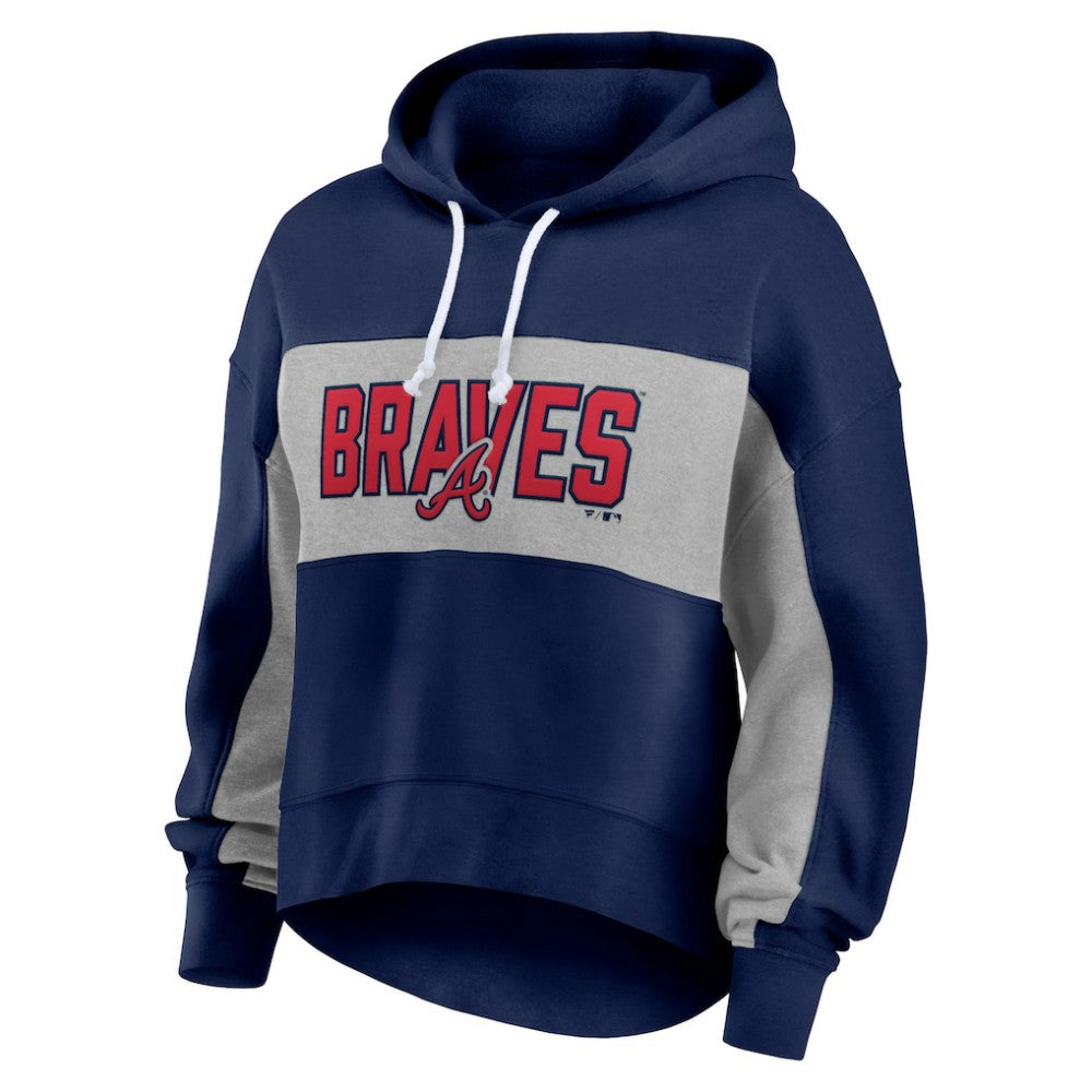 Atlanta Braves Women's Filled Stat Sheet Pullover Hoodie - Navy