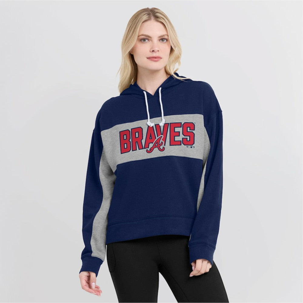 Atlanta Braves Women's Filled Stat Sheet Pullover Hoodie - Navy