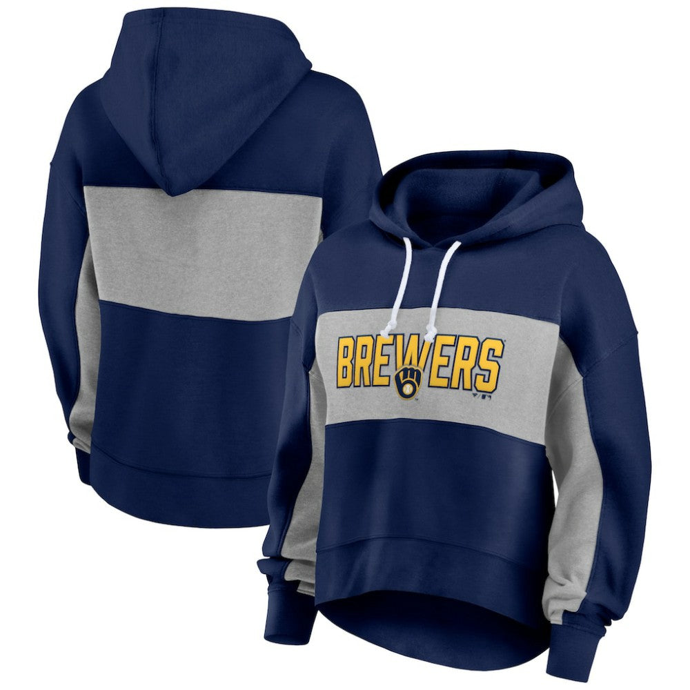 Milwaukee Brewers Women's Filled Stat Sheet Pullover Hoodie - Navy